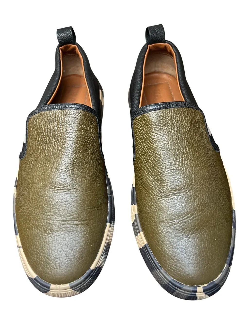 Bally Herald T8D Men’s 8D Leather Slip On Sneakers Olive Green Black Camouflage